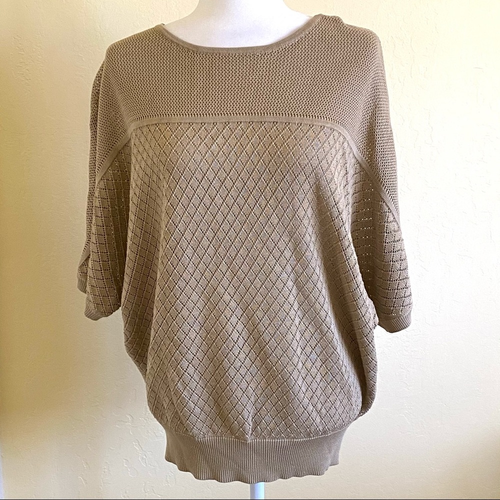 Magaschoni Short Sleeve Knit Tan Sweater XS